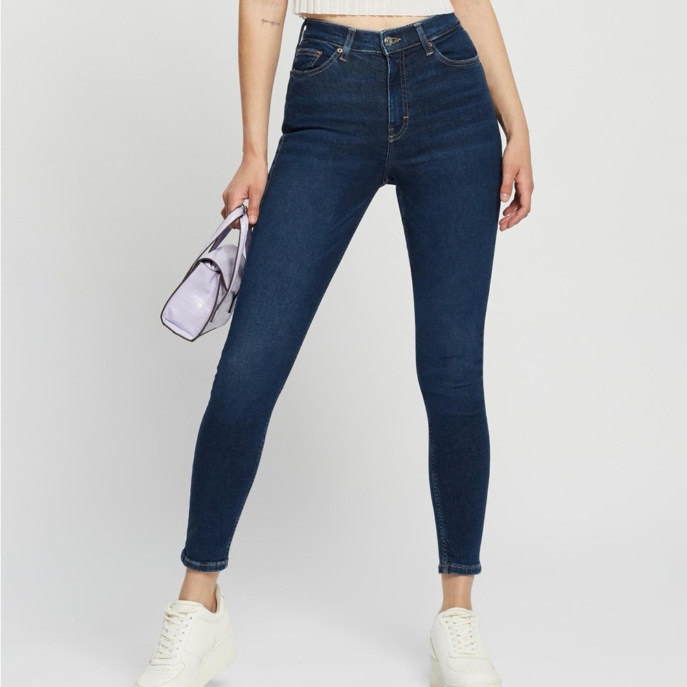 Topshop Jamie Moto Stretch Jegging | Dark Wash, Raw Hem, W30 L32